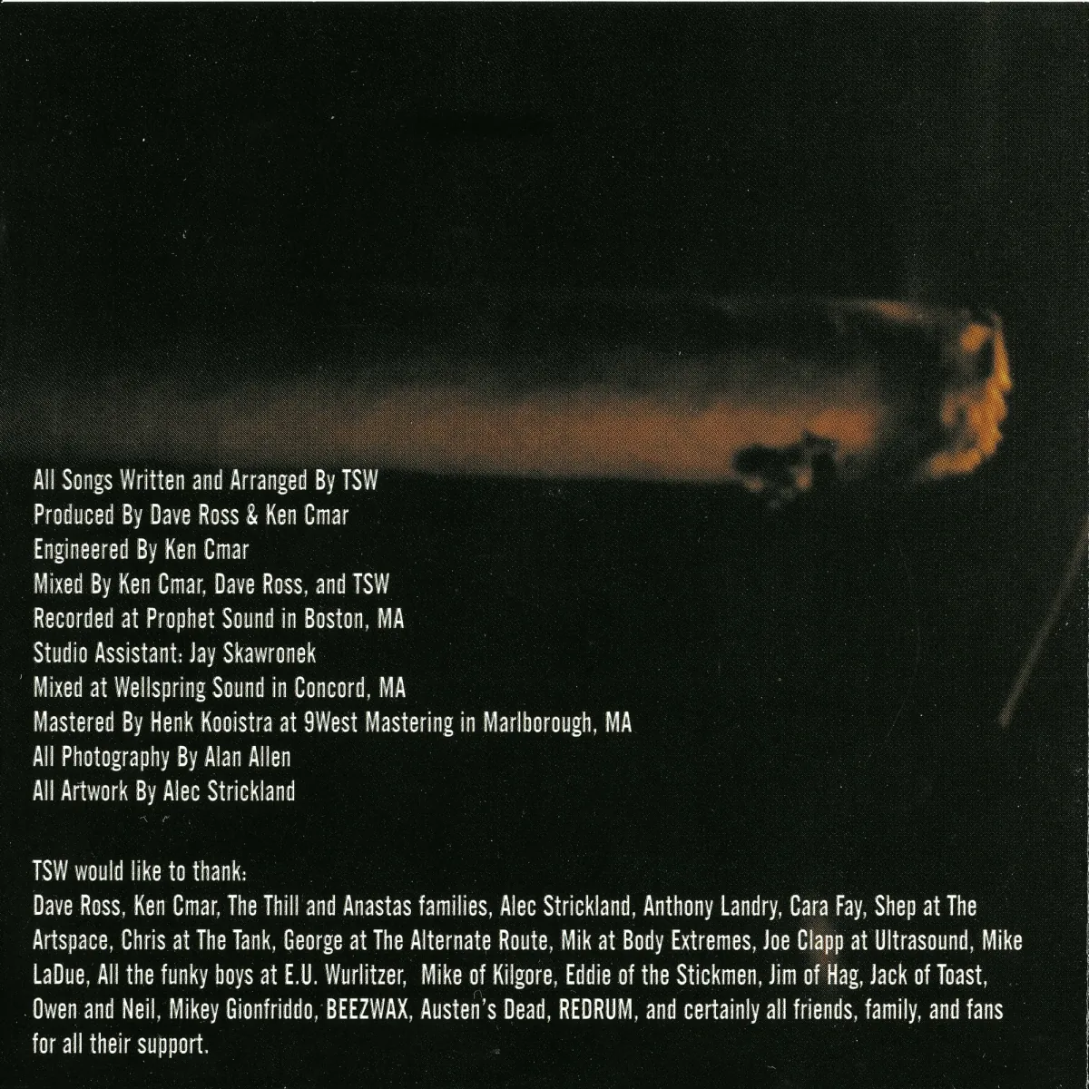 Back of the CD booklet with album credits and thanks